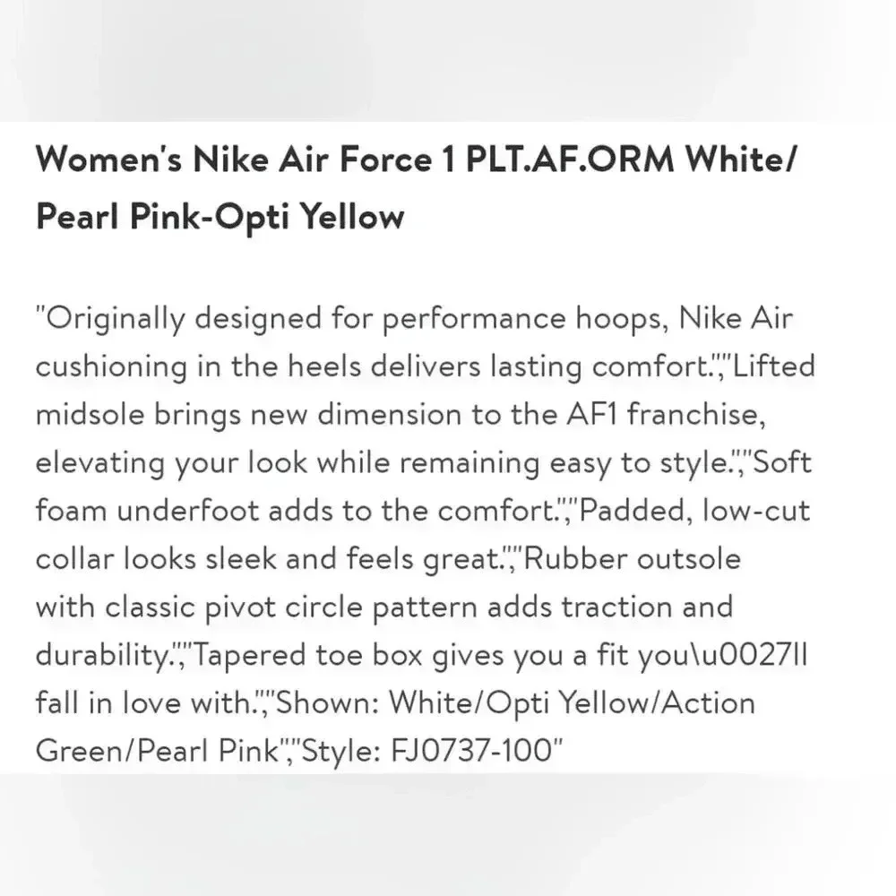 Nike Air Force 1 Platform White/Pearl Pink-Opti Yellow Womens 11.5